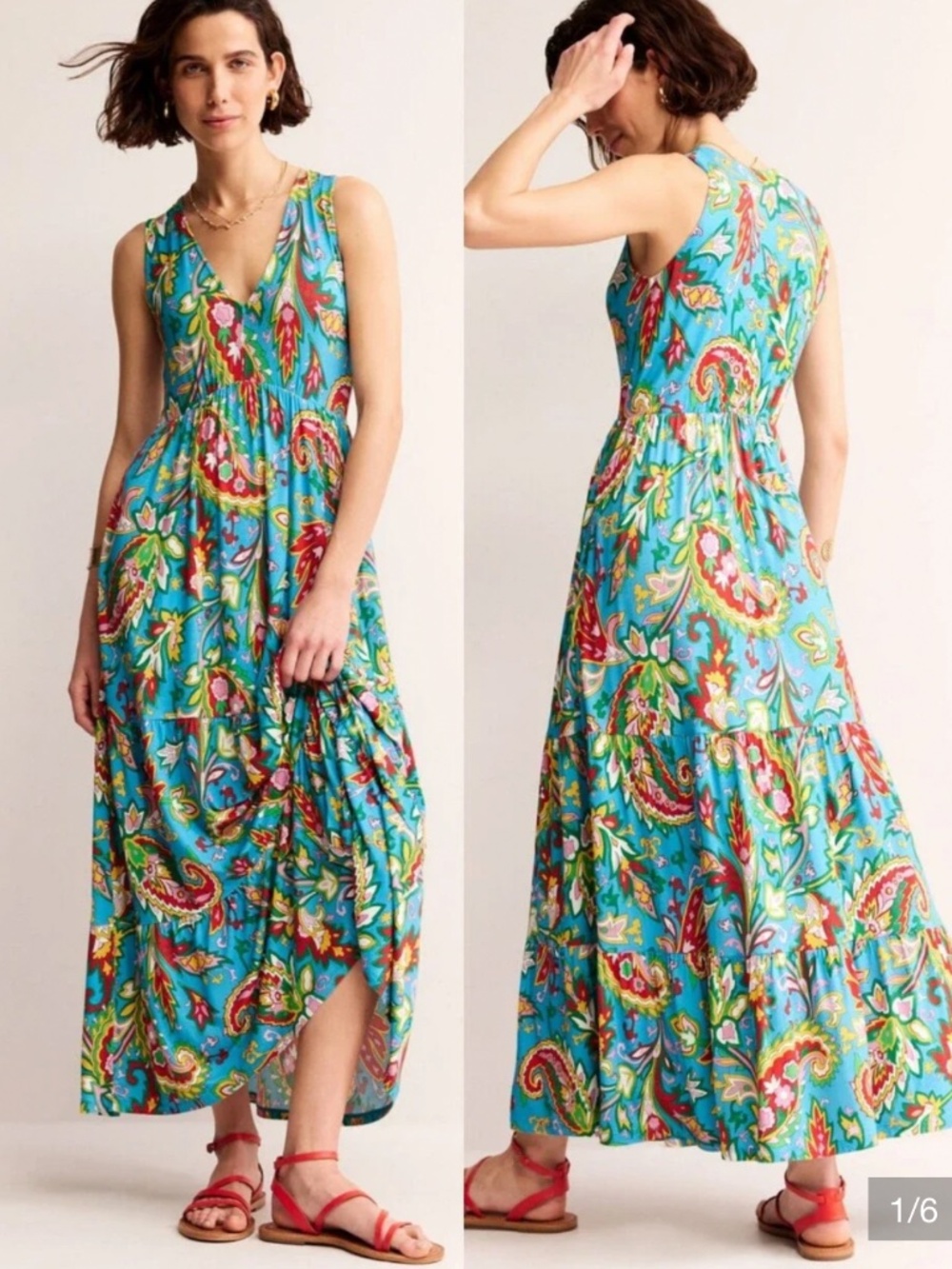 NWT Boden Sylvia vneck Jersey midi dress turquoise paisley S